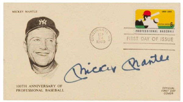 Mickey Mantle Signed 1969 100th Anniversary Of Baseball First Day Cover (PSA/JSA Guaranteed)