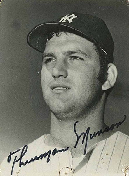 Thurman Munson Exceptional Signed 3" x 5" Black & White Photograph, One of The Strongest We Have Encountered! (PSA/JSA Guaranteed)