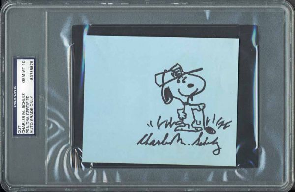 Charles Schulz Signed & Hand Drawn Snoopy Sketch PSA/DNA Graded GEM MINT 10!