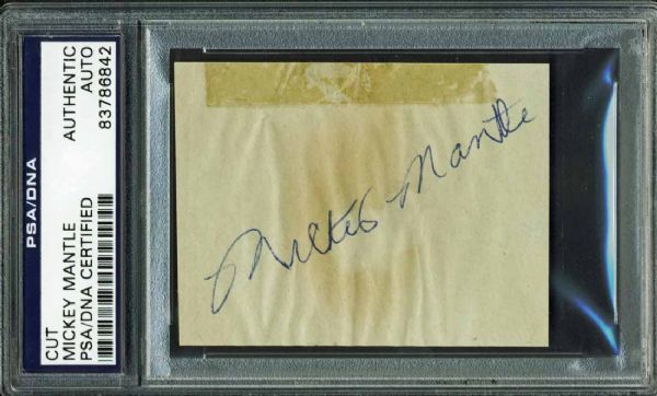 Mickey Mantle Signed 2.5" x 3" Album Page w/ Vintage Rookie-Era Signature! (PSA/DNA Encapsulated)