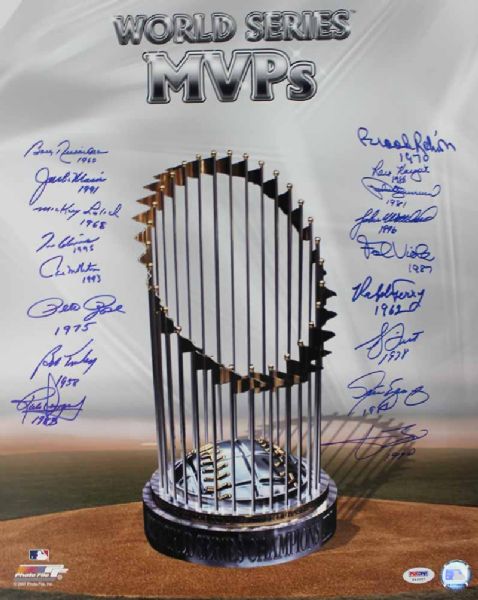 MLB World Series MVPS Multi-Signed 16" x 20" Photo w/ Rose, Robinson & Others (PSA/DNA)