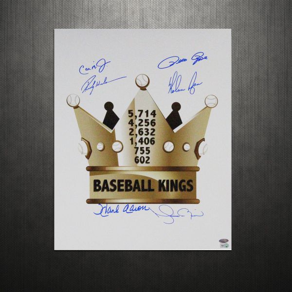 Baseball Kings Multi-Signed 16" x 20" Photo w/ Rivera, Aaron, Ryan, Rose, Ripken & Henderson (Steiner)