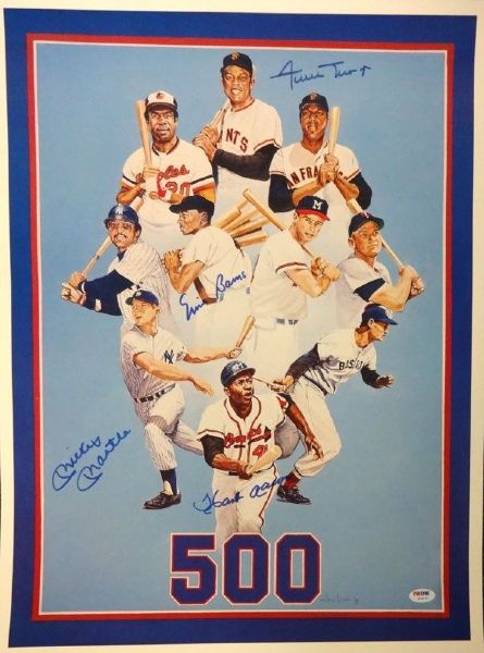 500 HR Club Multi-Signed 16" x 20" Print w/ Mantle, Aaron, Mays & Banks (PSA/DNA)