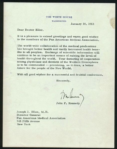 President John F. Kennedy Signed White House Letter as President (1963) (PSA/DNA)