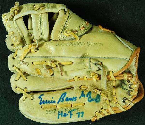 Ernie Banks Rare Signed & Inscribed Baseball Glove (PSA/DNA)