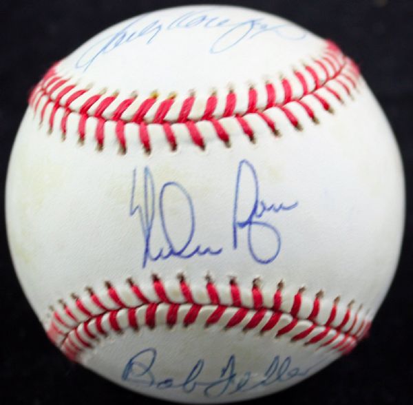 Nolan Ryan, Bob Feller & Sandy Koufax Multi-Signed OAL Baseball (PSA/DNA)