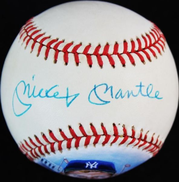 Mickey Mantle Signed & Hand Painted OAL Brown Baseball (PSA/DNA)