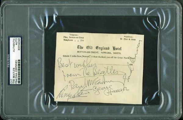 The Beatles Group Signed Vintage Signatures on Old England Hotel Stationary (PSA/DNA Encapsulated)