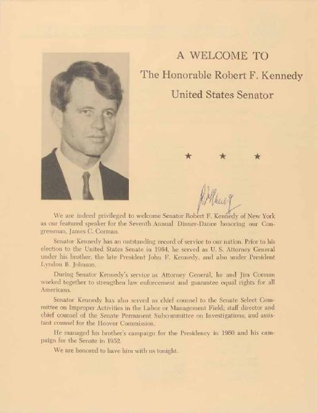 Robert F. Kennedy Signed c. 1964 United States Senator Program Page (PSA/JSA Guaranteed)