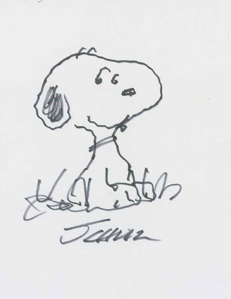Large & Impressive Charles Schulz Signed & Hand Drawn 5" x 7" Snoopy Sketch (PSA/DNA Encapsulated)
