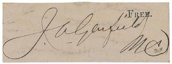 President James A. Garfield Impressive 1.5" x 3" Franked Signature (PSA/JSA Guaranteed)
