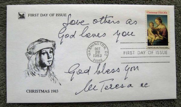 Mother Teresa Signed & Hand Written 1983 Christmas First Day Cover (PSA/JSA Guranteed)