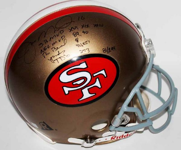 Joe Montana Impressive Signed & Inscribed Full-Size PRO LINE Stat Helmet (PSA/JSA Guaranteed)