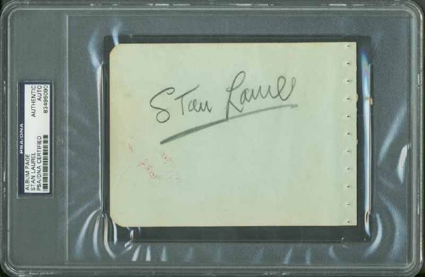 Stan Laurel Signed 4" x 6" Album Page (PSA/DNA Encapsulated)