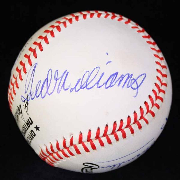 HOF Legends Near-Mint Multi-Signed ONL Baseball w/ Williams, DiMaggio & Others (JSA)