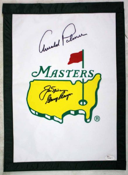 Jack Nicklaus, Arnold Palmer & Gary Player Signed Masters Flag (JSA)
