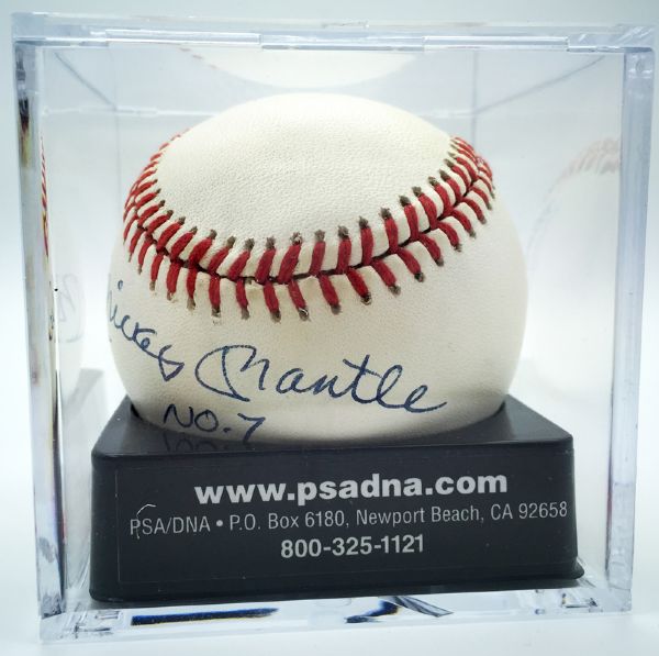 Mickey Mantle Signed OAL Baseball w/ "No. 7" PSA/DNA Graded 8.5!