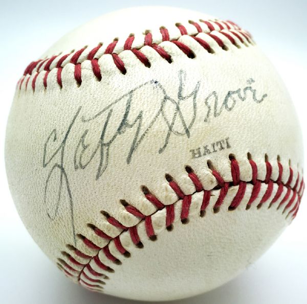 Lefty Grove Rare Single Signed Baseball PSA/DNA Graded 5.5!