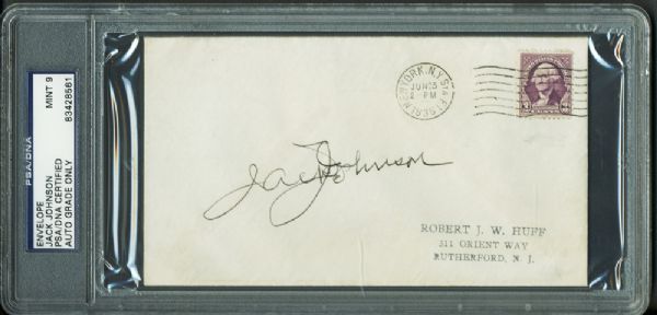 Jack Johnson Signed 1935 Envelope PSA/DNA Graded MINT 9