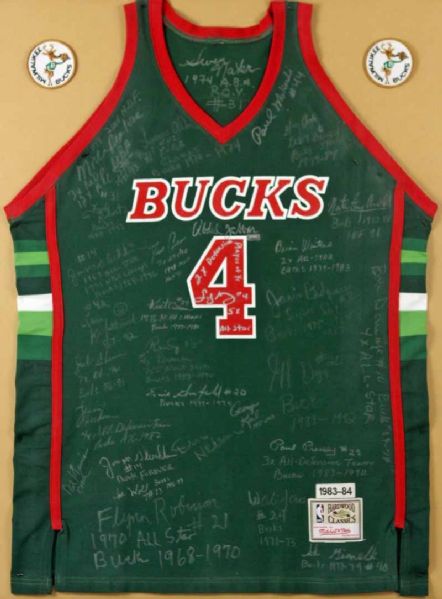Milwaukee Bucks Ultimate Multi-Signed Jersey w/ Jabbar, Nelson, Moncrief, Malone & Others (PSA/DNA)