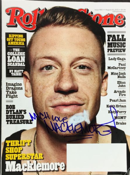 Macklemore Rare In-Person Signed August 2013 Rolling Stone Magazine (PSA/JSA Guaranteed)