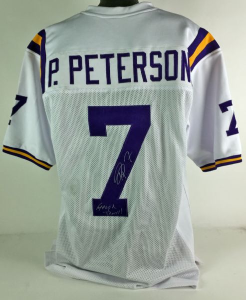 Patrick Peterson Signed LSU Tigers College Style Jersey with "Geaux Tigers" Inscription (PSA/JSA Guaranteed)