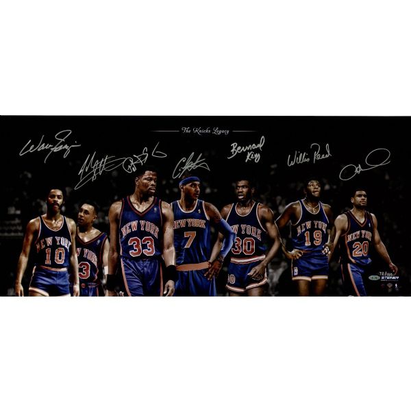 Knicks Legends Signed 14" x 32" Photo w/ Ewing, Anthony, Frazier, Reed & Others (Steiner Sports)