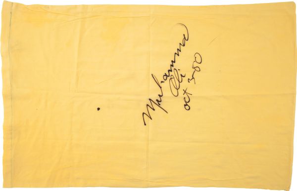 Muhammad Ali Personally Used & Signed Pillow Case with HUGE Autograph (JSA)
