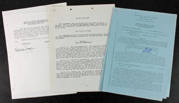 Lot of Ten (10) Signed Vintage Entertainment Contracts (PSA/JSA Guaranteed)