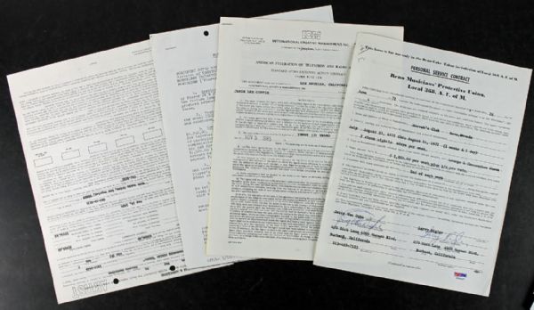 Lot of Nine (9) Signed Vintage Entertainment Contracts (PSA/JSA Guaranteed)