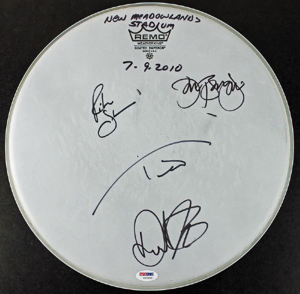 Bon Jovi Group Signed Concert Used Drumhead from New Meadowlands Concert (7-9-10)(PSA/JSA Guaranteed)