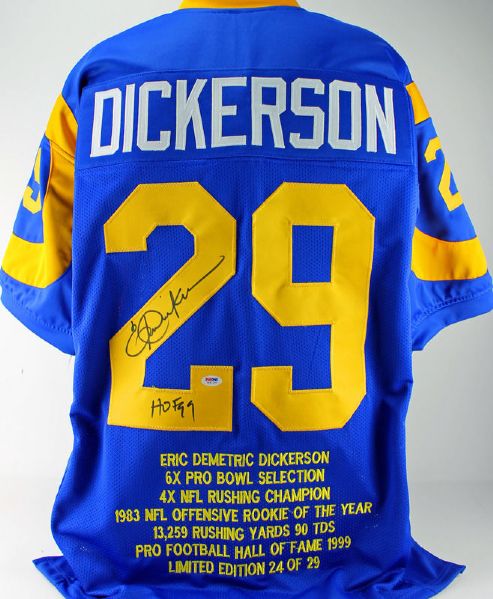 Eric Dickerson Signed Rams Ltd. Ed. Embroidered Stat Jersey (PSA/DNA)