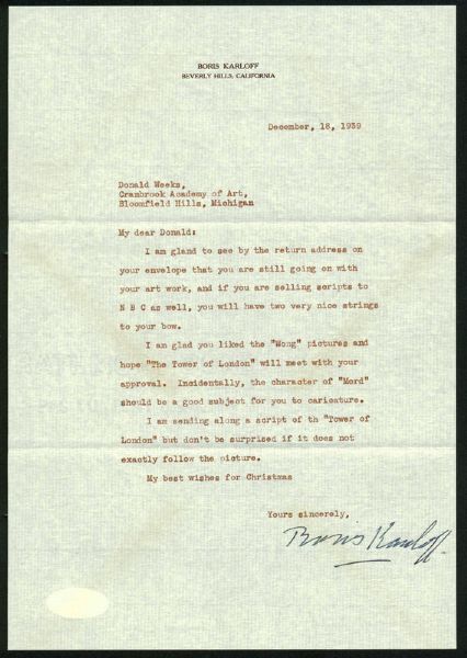 Frankenstein: Boris Karloff Typed and Signed Letter w/ Original Envelope (PSA/DNA)