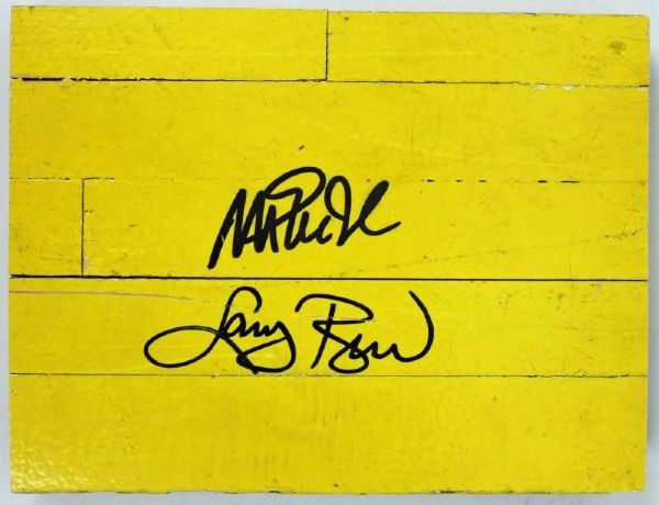 Magic Johnson & Larry Bird Dual Signed 8" x 10" Lakers Forum Floor Piece (PSA/DNA & Bird Hologram)