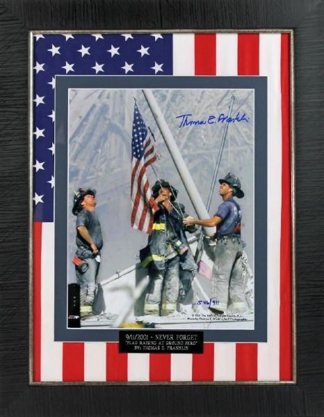 Thomas E. Franklin Signed Historic "Flag Raising at Ground Zero" 11" x 14" Color Photo in Custom Framed Display