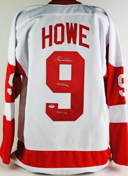 Gordie Howe Signed Red Wings Jersey w/ "Mr. Hockey" Inscription (PSA/DNA)