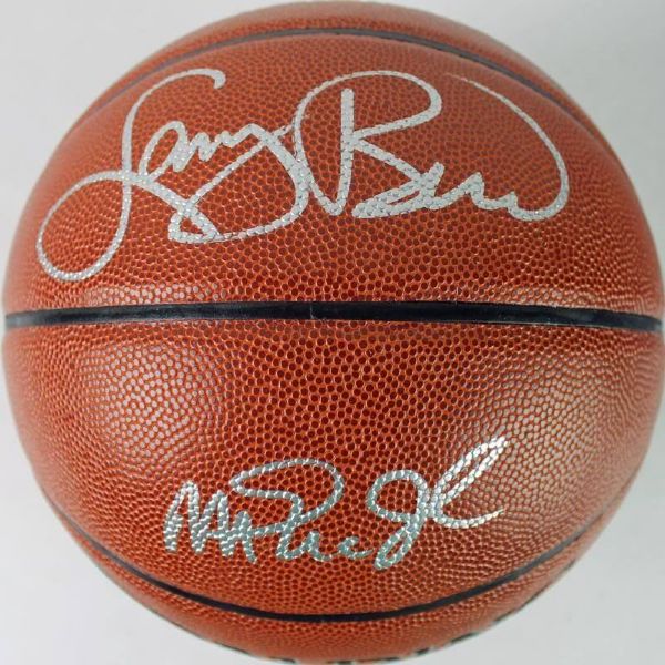 Magic Johnson & Larry Bird Dual Signed Spalding NBA I/O Model Basketball (PSA/DNA)
