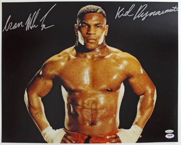 Mike Tyson Signed 16" x 20" Color Photo with RARE "Kid Dynamite" and "Iron" Inscription (PSA/DNA)