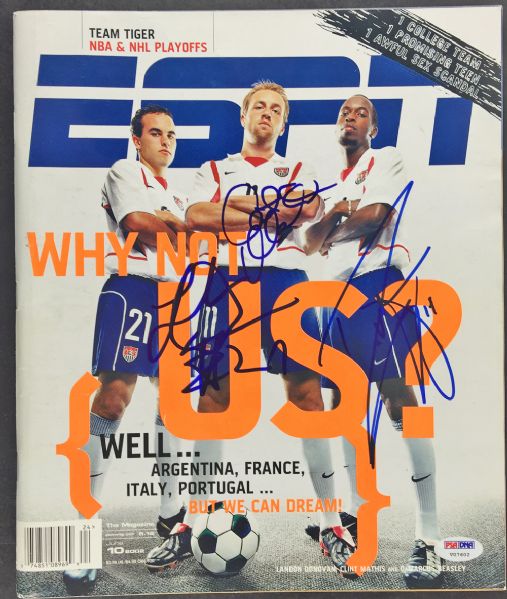 Team USA Soccer: Landon Donovan, Clint Mathis & DaMarcua Beasley Signed June 2002 ESPN Magazine (PSA/DNA)
