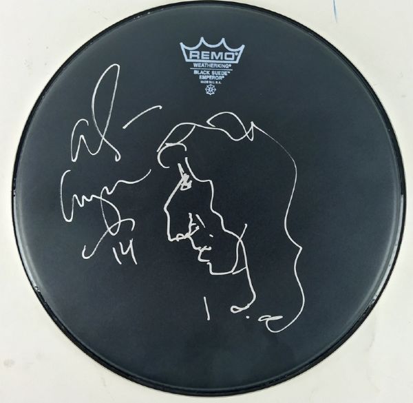 Alice Cooper In-Person Signed Drumhead with Hand Drawn Self-Portrait Sketch (PSA/JSA Guaranteed)