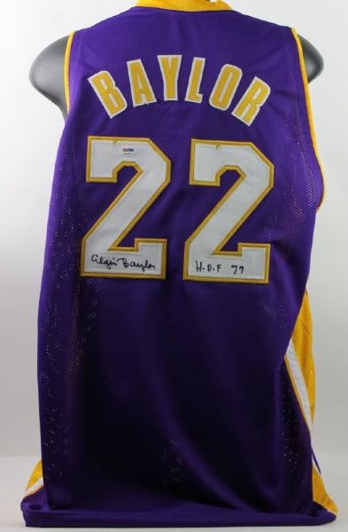 Elgin Baylor Signed Lakers Jersey with "HOF 77" Inscription (PSA/DNA)