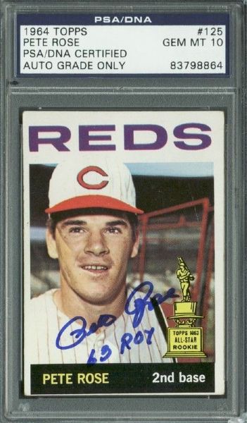 Pete Rose Signed 1964 Topps 2nd Year Card - PSA/DNA Graded GEM MINT 10!