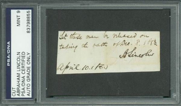 Abraham Lincoln Handwritten & Signed Presidential Pardon - Signed 4 Days Before Assassination! - PSA Graded MINT 9!