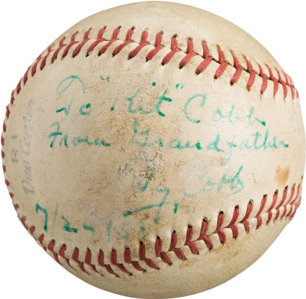 1955 Ty Cobb Single Signed Baseball Inscribed to His Grandson (JSA)