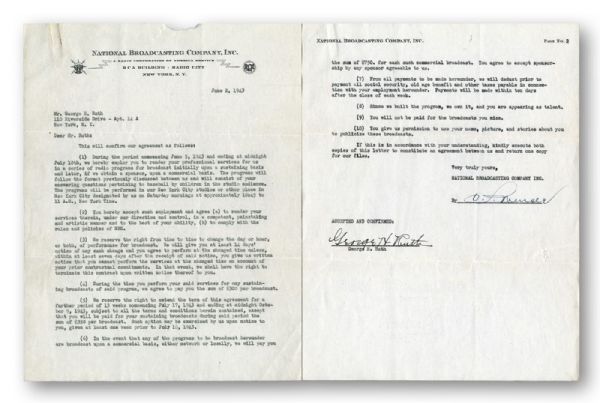Babe Ruth Signed 1943 NBC Radio Contract with RARE "George H. Ruth" Signature - PSA/DNA Graded GEM MINT 10!