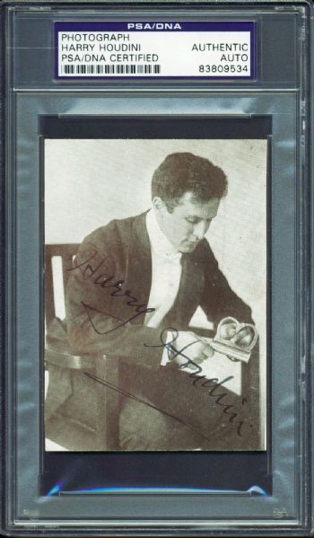 Harry Houdini Superbly Signed 3" x 4" Photograph w/ Handcuffs! (PSA/DNA Encapsulated)