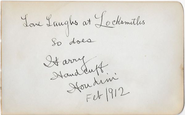 Harry Houdini Signed Vintage Album Page with Superb "Love Locks at Locksmiths" Quote! (JSA)