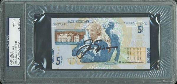 Jack Nicklaus Signed 5 Pound Scottish Bank Note - PSA/DNA Graded MINT 9!