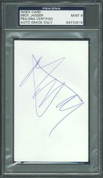 The Rolling Stones: Mick Jagger Signed 3” x 5” Index Card – PSA/DNA Graded MINT 9!