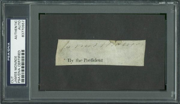 President James Monroe Signed 1" x 3.5" Document Cut (PSA/DNA Encapsulated)